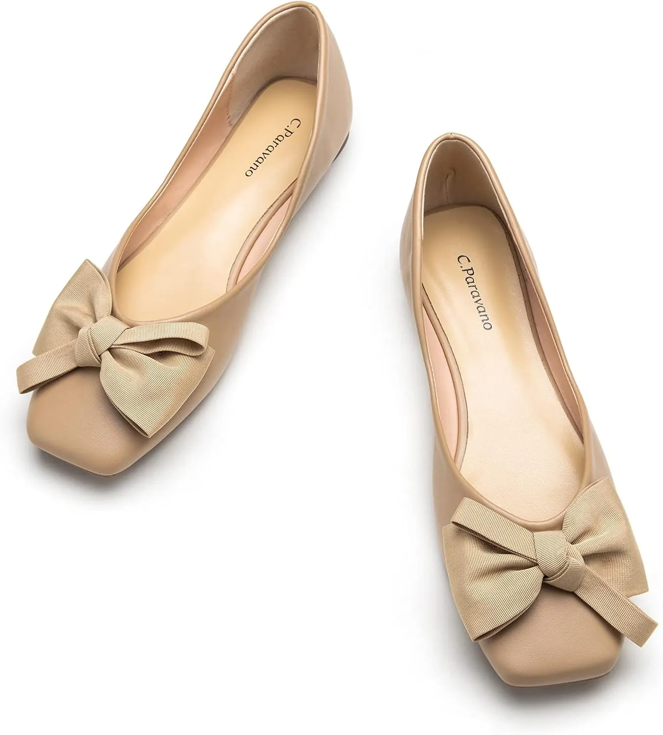 C.Paravano Women's Flats | Square Toe Shoes for Women | Leather Flat Shoes for Women | Slip On Ballet Flats
