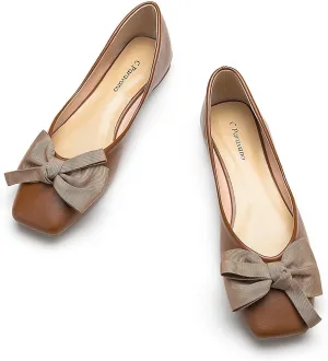 C.Paravano Women's Flats | Square Toe Shoes for Women | Leather Flat Shoes for Women | Slip On Ballet Flats