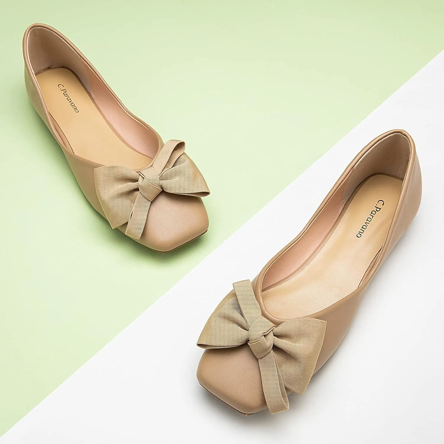 C.Paravano Women's Flats | Square Toe Shoes for Women | Leather Flat Shoes for Women | Slip On Ballet Flats