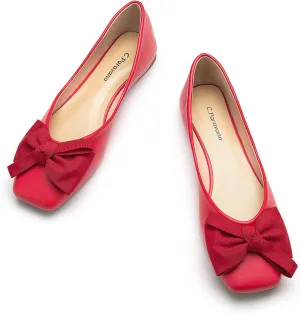 C.Paravano Women's Flats | Square Toe Shoes for Women | Leather Flat Shoes for Women | Slip On Ballet Flats