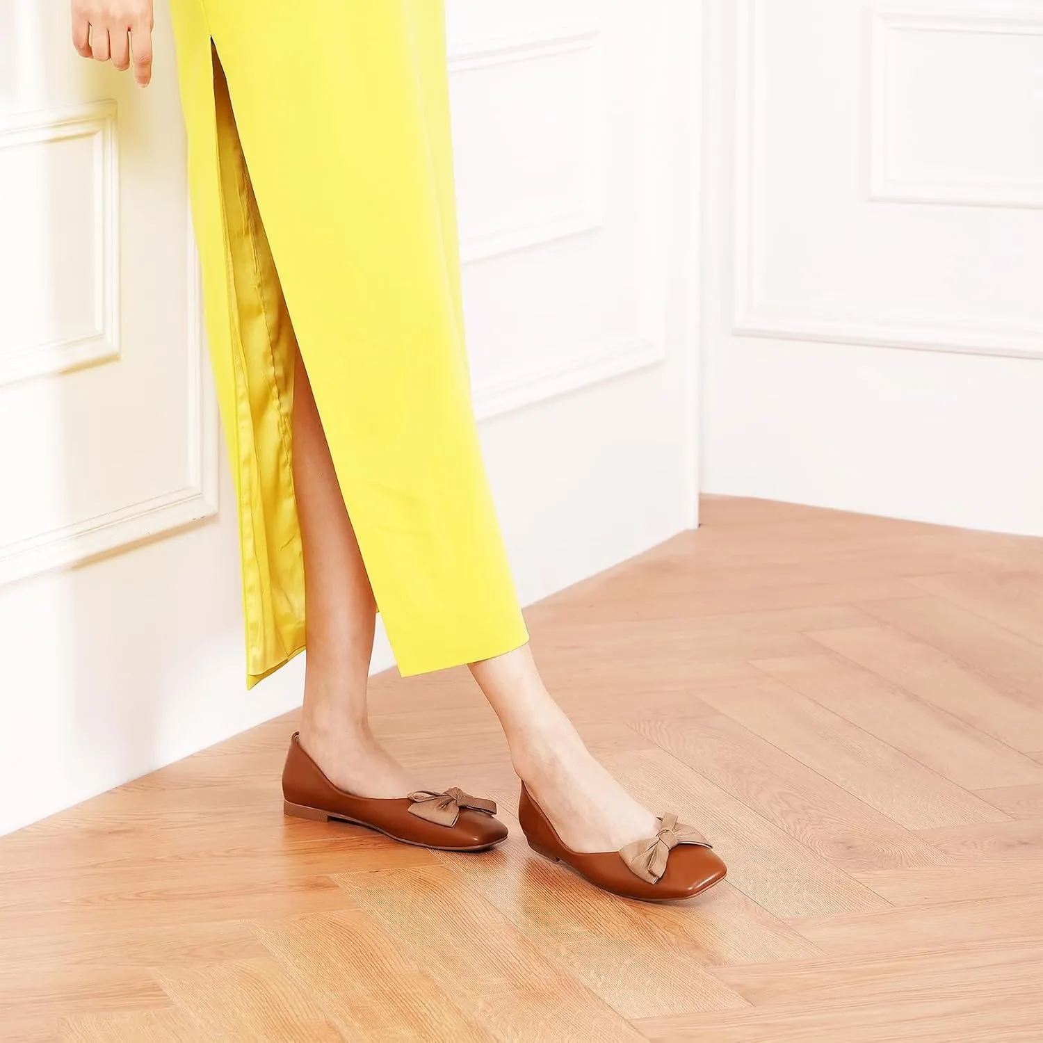 C.Paravano Women's Flats | Square Toe Shoes for Women | Leather Flat Shoes for Women | Slip On Ballet Flats