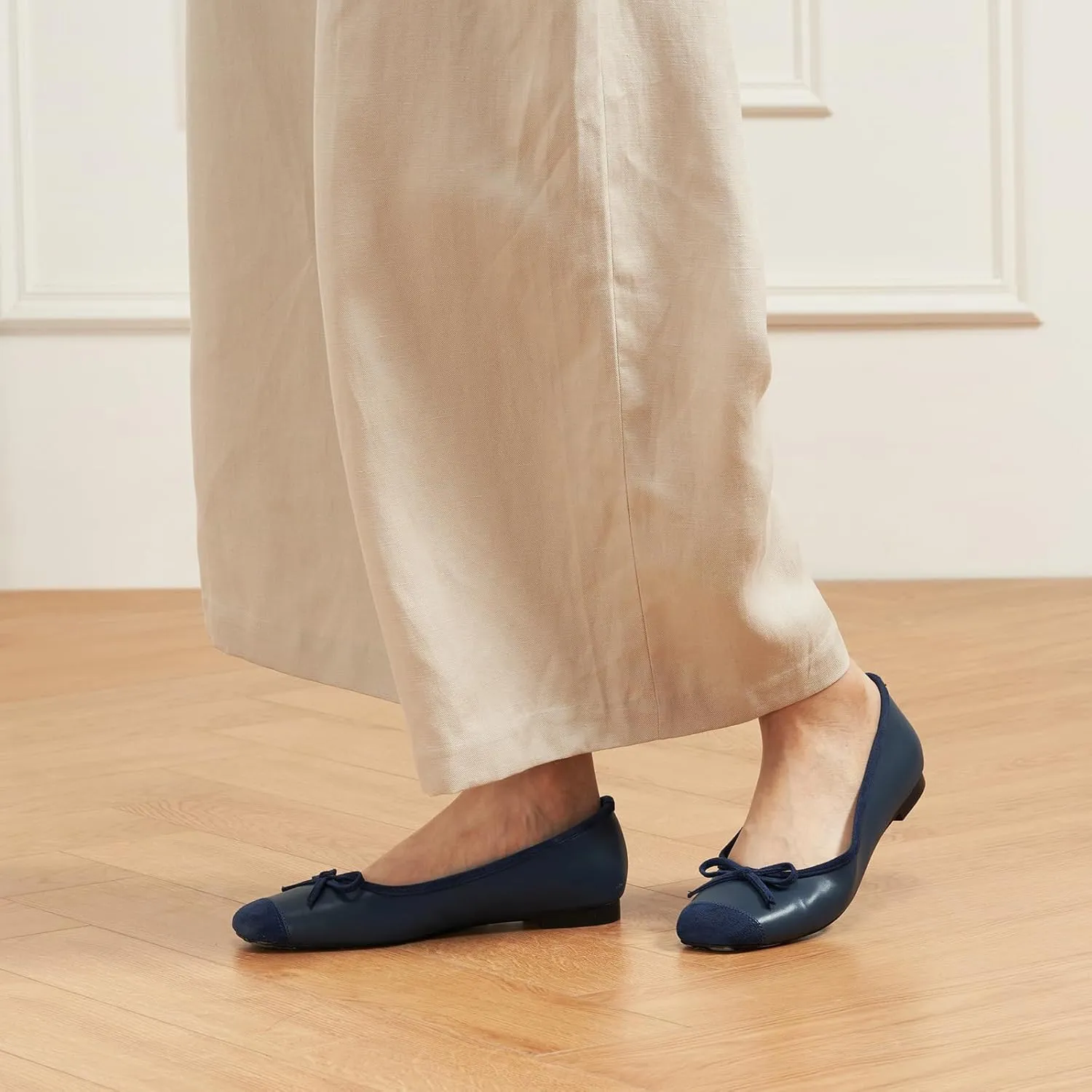 C.Paravano Women's Flats with Bowknot | Casual Slip On Dress Shoes | Comfortable Square Toe Shoes | Women Ballet Flats for Wedding Work Office Business