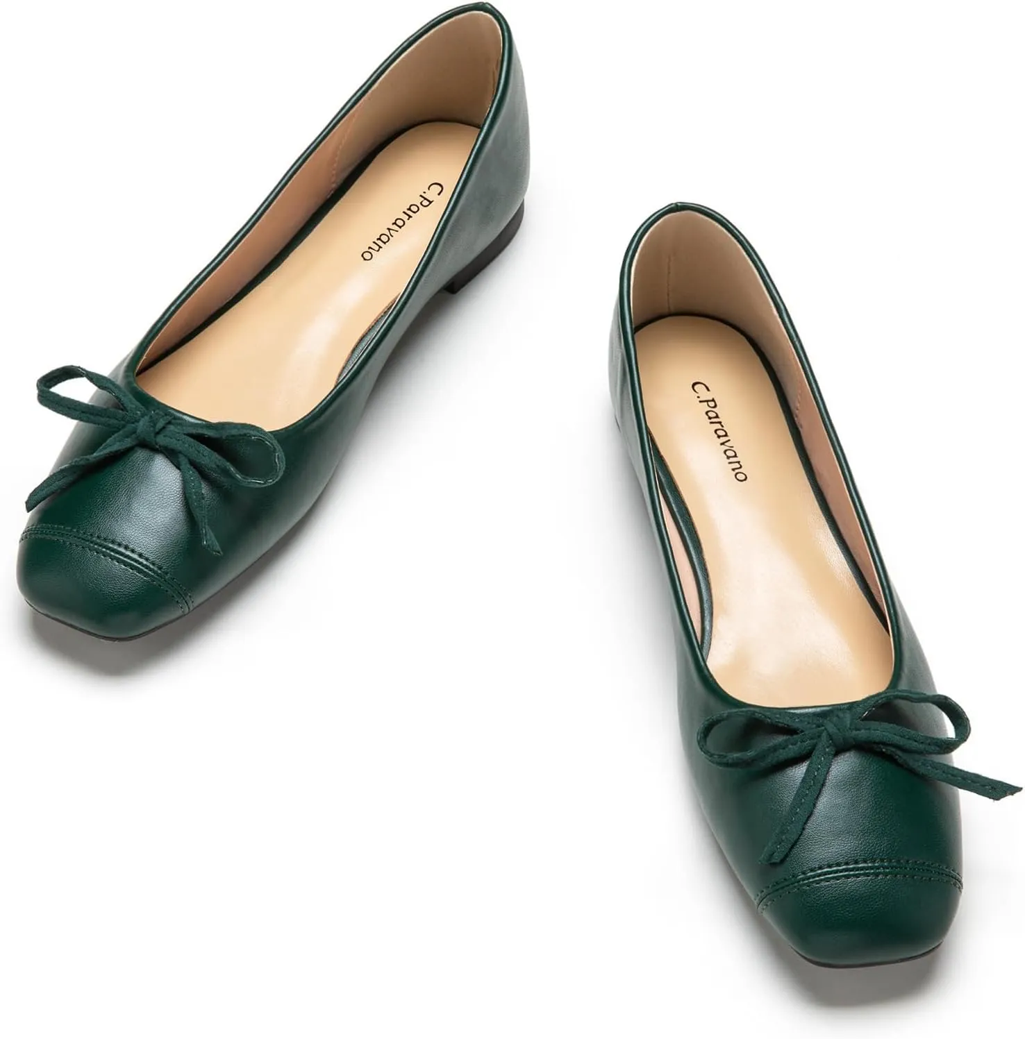 C.Paravano Women's Flats with Bowknot | Casual Slip On Dress Shoes | Comfortable Square Toe Shoes | Women Ballet Flats for Wedding Work Office Business