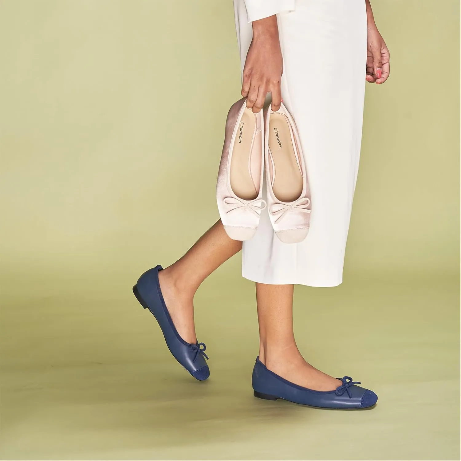 C.Paravano Women's Flats with Bowknot | Casual Slip On Dress Shoes | Comfortable Square Toe Shoes | Women Ballet Flats for Wedding Work Office Business