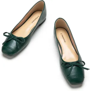 C.Paravano Women's Flats with Bowknot | Casual Slip On Dress Shoes | Comfortable Square Toe Shoes | Women Ballet Flats for Wedding Work Office Business