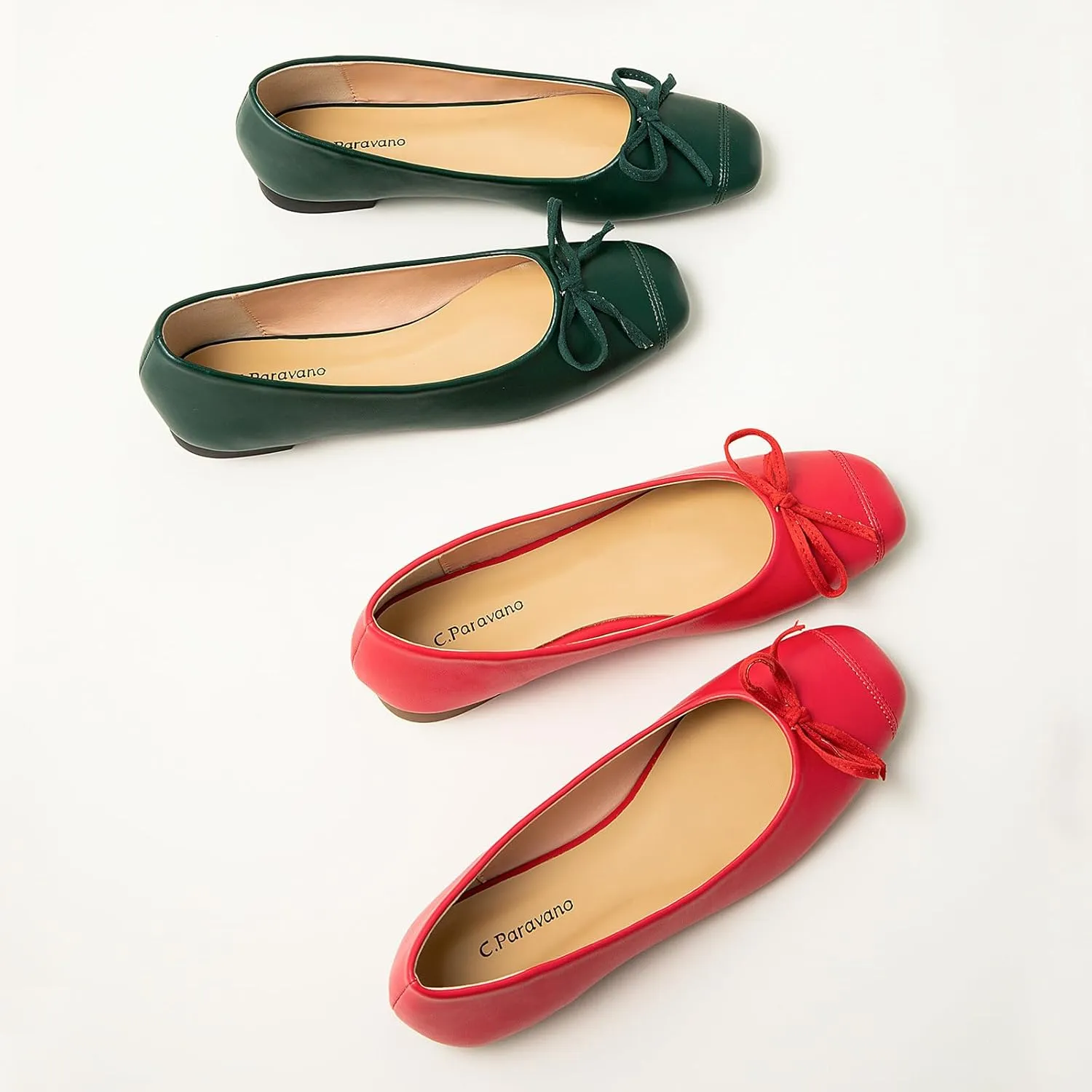 C.Paravano Women's Flats with Bowknot | Casual Slip On Dress Shoes | Comfortable Square Toe Shoes | Women Ballet Flats for Wedding Work Office Business