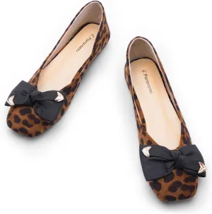 C.Paravano Women's Flats with Metallic Bow | Casual Square Toe Ballet Flats | Comfortable Slip On Shoes | Women Dressy Shoes for Walking Wedding Work Office