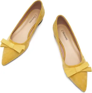 C.Paravano Women's Flats, Yellow A1, Size 10.5 - Luxe Quality Leather, Pointed Toe, Ballet Flats for Women, Dainty Design, Ultimate Comfort