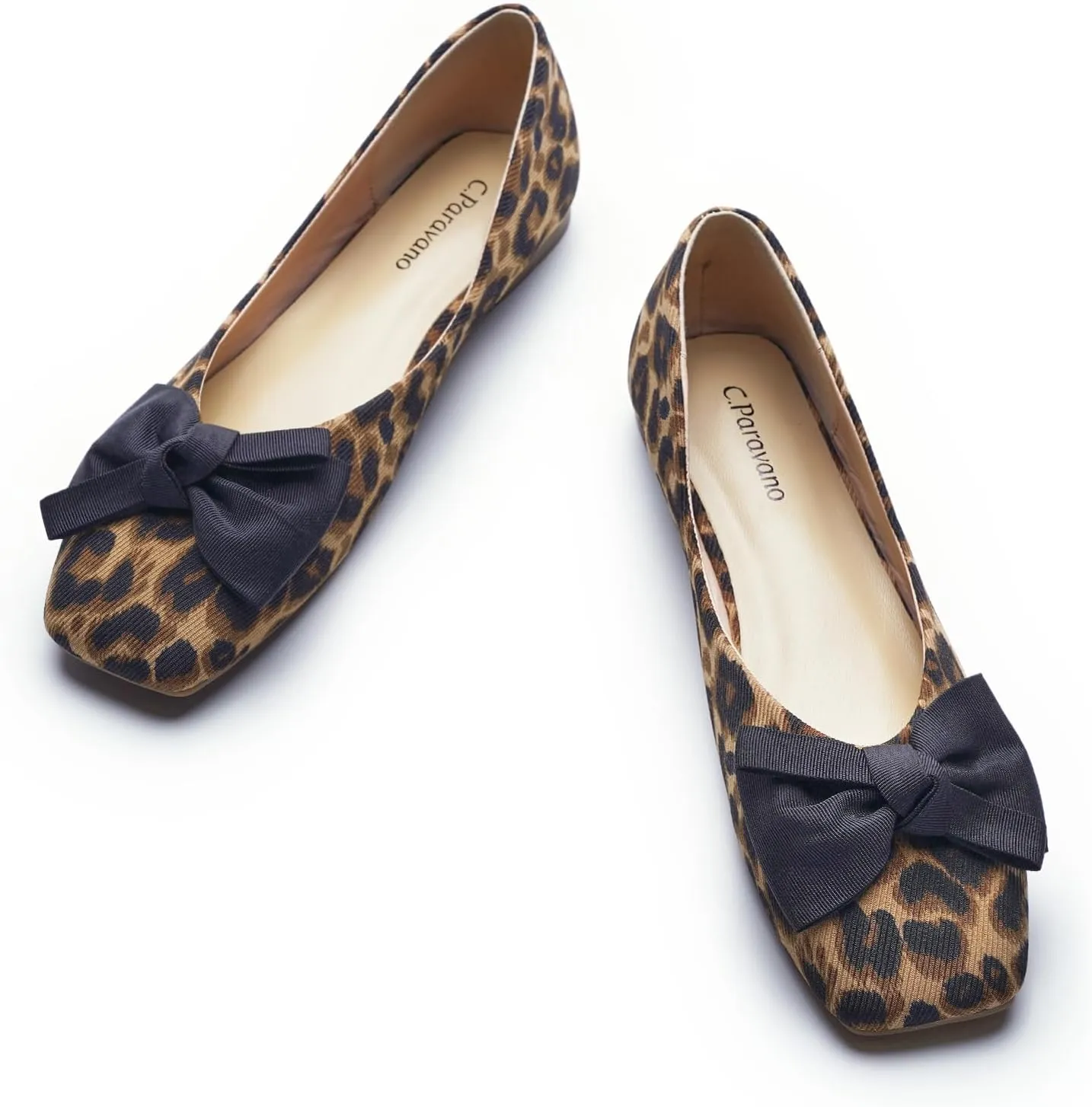 C.Paravano Women's Shoes with Bow | Casual Slip On Ballet Flats | Comfortable Square Toe Walking Shoes | Women Dressy Flats for Wedding Work Business Office