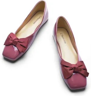 C.Paravano Women's Shoes with Bow | Casual Slip On Ballet Flats | Comfortable Square Toe Walking Shoes | Women Dressy Flats for Wedding Work Business Office