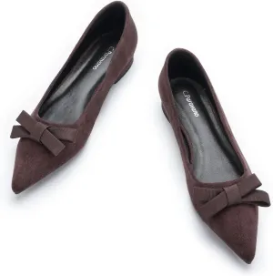 C.Paravano Women's Suede Bow Knot Ballet Flats Pointed Toe Slip-On Comfort Shoes for Casual & Formal Wear