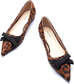 C.Paravano Women's Suede Bow Knot Ballet Flats Pointed Toe Slip-On Comfort Shoes for Casual & Formal Wear