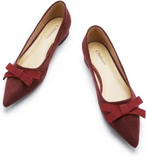 C.Paravano Women's Suede Bow Knot Ballet Flats Pointed Toe Slip-On Comfort Shoes for Casual & Formal Wear
