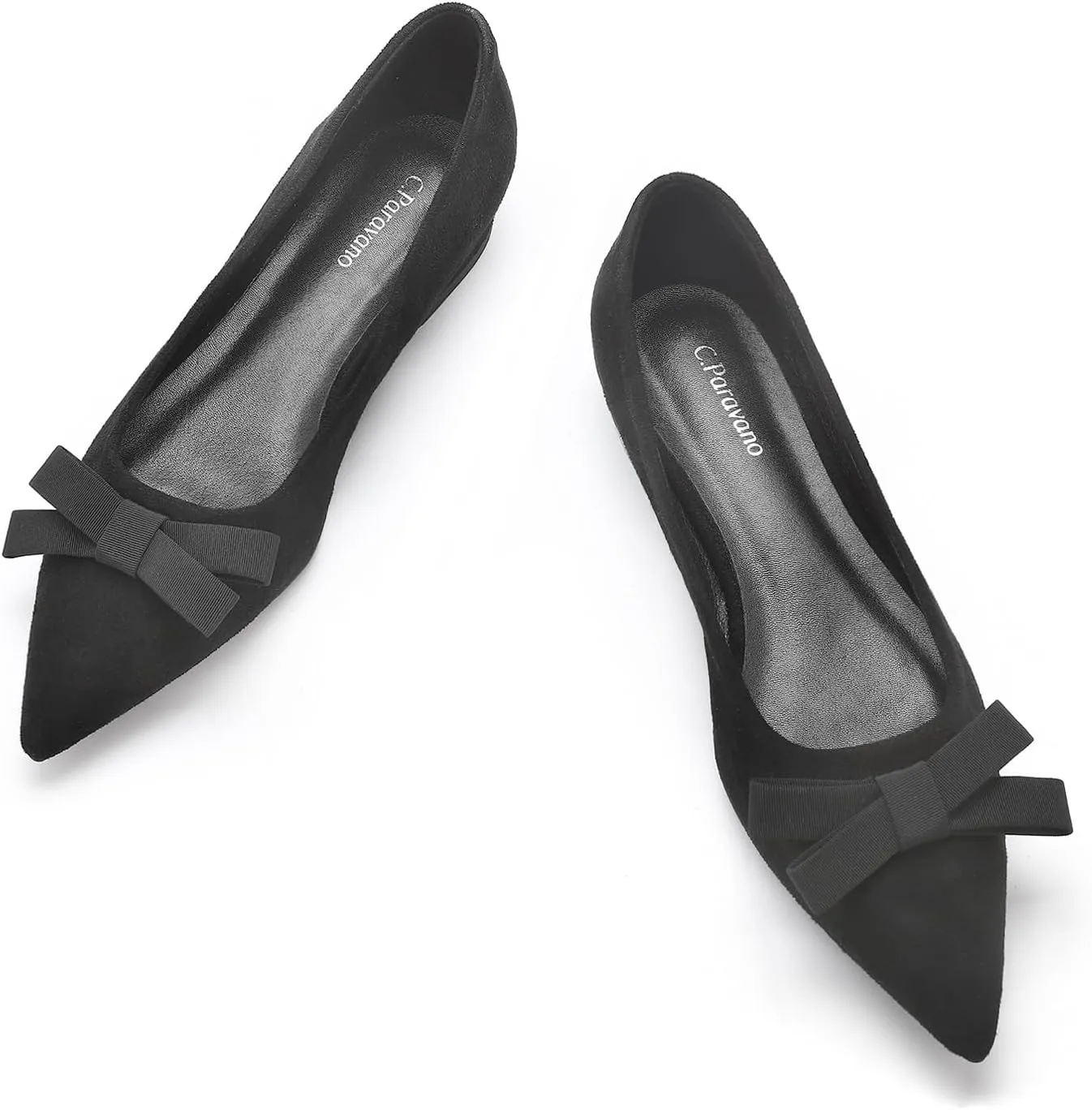 C.Paravano Women's Suede Bow Knot Ballet Flats Pointed Toe Slip-On Comfort Shoes for Casual & Formal Wear