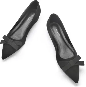C.Paravano Women's Suede Bow Knot Ballet Flats Pointed Toe Slip-On Comfort Shoes for Casual & Formal Wear
