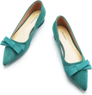 C.Paravano Women's Suede Bow Knot Ballet Flats Pointed Toe Slip-On Comfort Shoes for Casual & Formal Wear(Blue,Size 7.5)