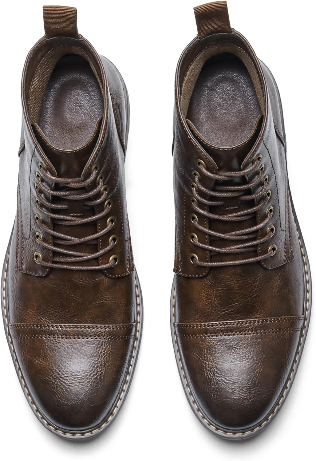 CrazycatZ Men's Combat Boots Biker Boots Wingtip Dress Casual Chukka Boot Cap Toe Shoes Vegan Leather Men Oxford Boots Shoes