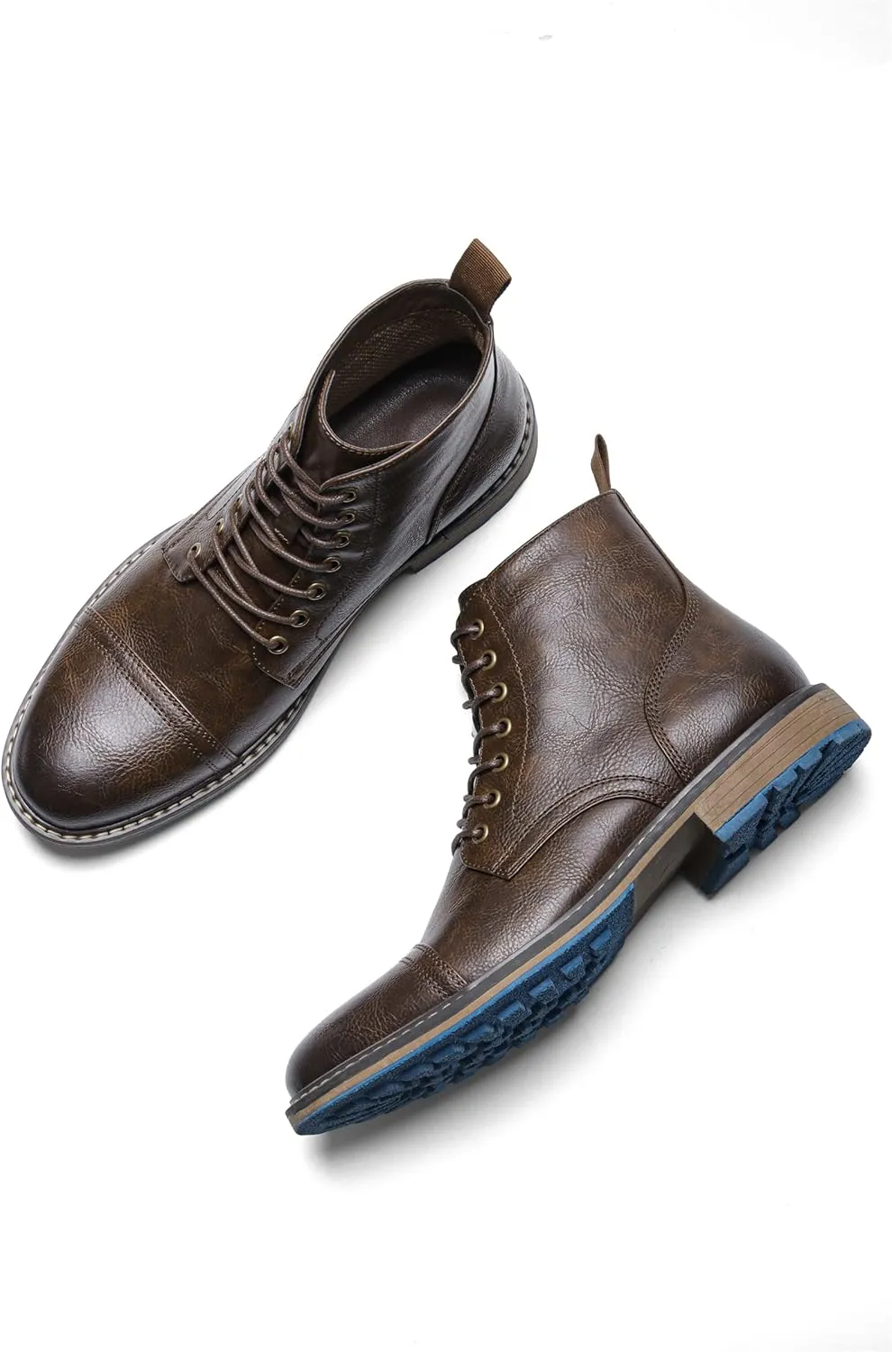 CrazycatZ Men's Combat Boots Biker Boots Wingtip Dress Casual Chukka Boot Cap Toe Shoes Vegan Leather Men Oxford Boots Shoes