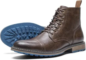 CrazycatZ Men's Combat Boots Biker Boots Wingtip Dress Casual Chukka Boot Cap Toe Shoes Vegan Leather Men Oxford Boots Shoes