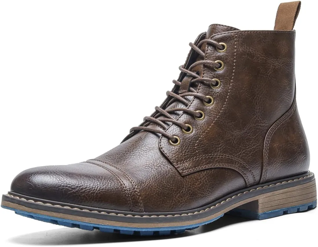 CrazycatZ Men's Combat Boots Biker Boots Wingtip Dress Casual Chukka Boot Cap Toe Shoes Vegan Leather Men Oxford Boots Shoes