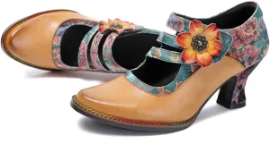 CrazycatZ Vintage Mary Jane Oxford Pumps, Two-Tone Lace and Leather, Block Heel,