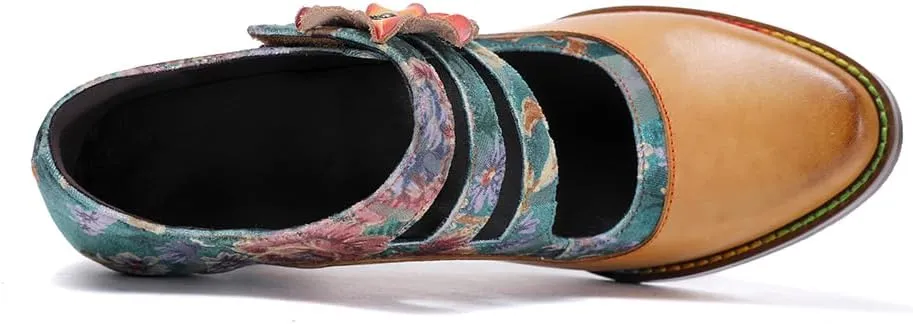 CrazycatZ Vintage Mary Jane Oxford Pumps, Two-Tone Lace and Leather, Block Heel,
