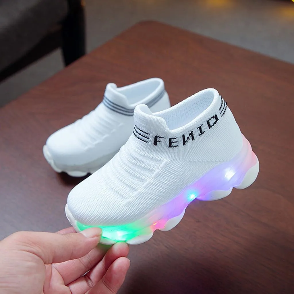 Crochet Light up Sneakers for Toddler Boys Kids Sole Non Slip Running Sport Shoes First Walking Lightweight Breathable