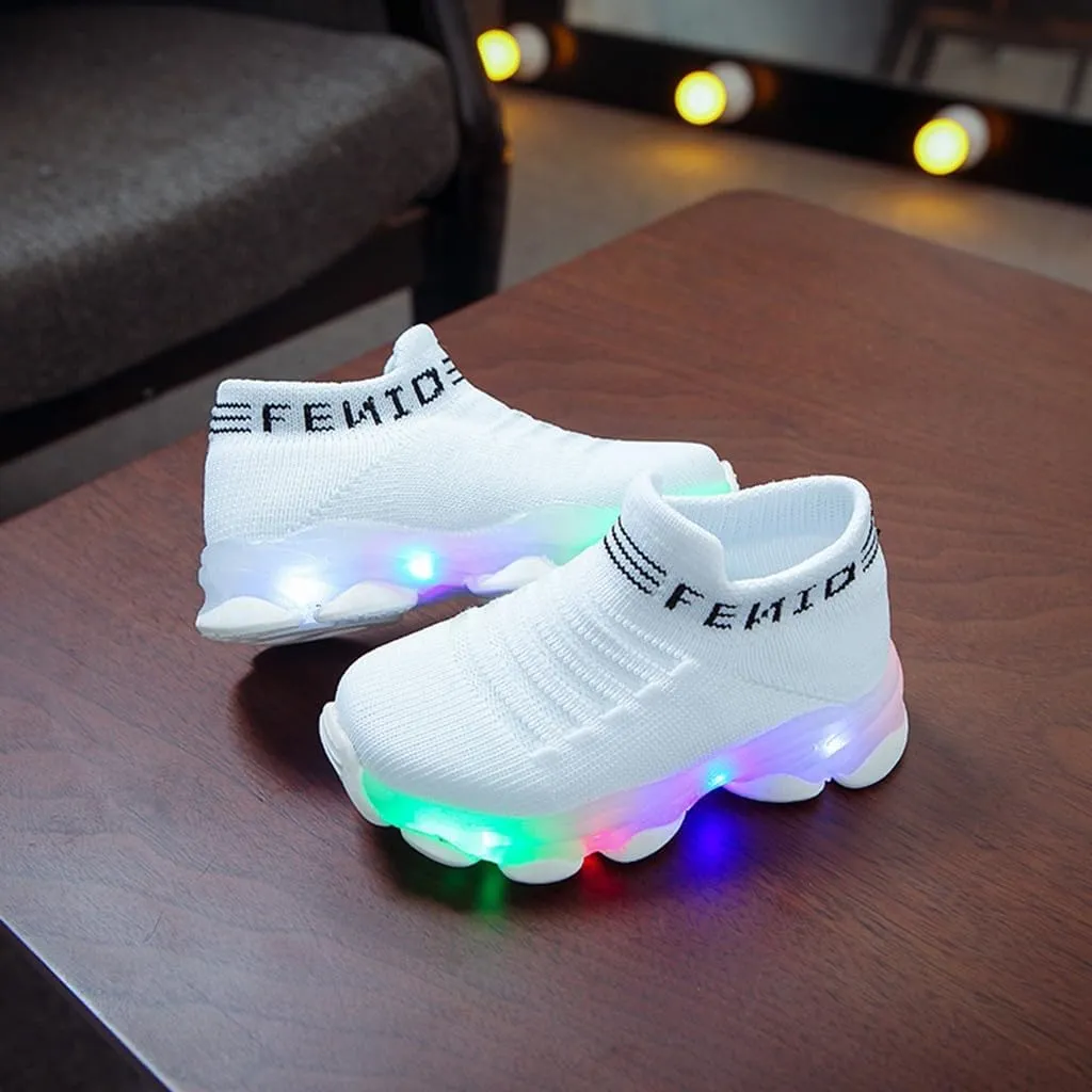 Crochet Light up Sneakers for Toddler Boys Kids Sole Non Slip Running Sport Shoes First Walking Lightweight Breathable