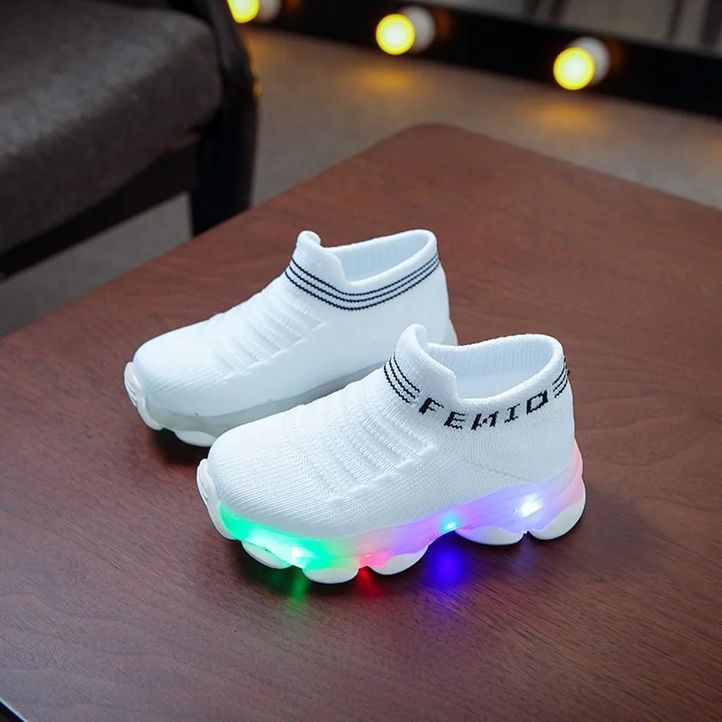 Crochet Light up Sneakers for Toddler Boys Kids Sole Non Slip Running Sport Shoes First Walking Lightweight Breathable