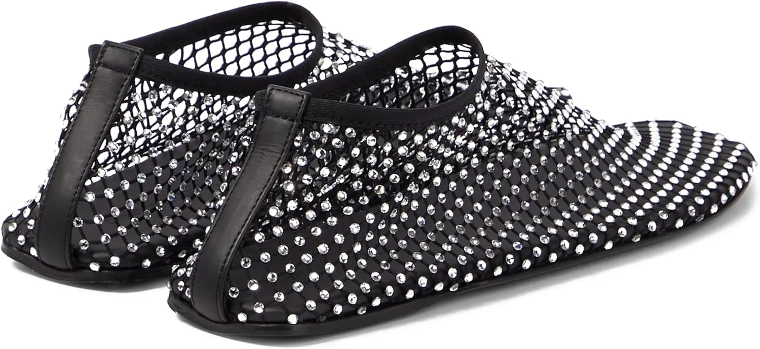 Crystal-Embellished Mesh Flats Square Toe Rhinestone Ballet Flat Slip On Ballerina Shoes Comfort Casual Glitter Flat Shoe for Woman