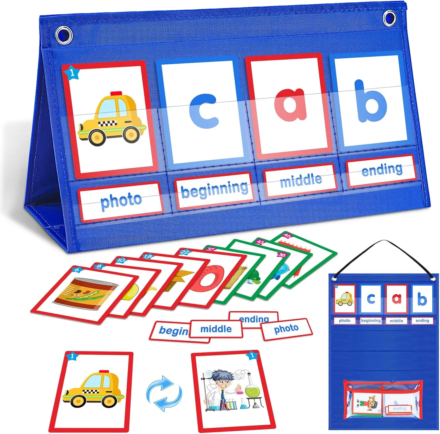 CVC Word Building Desktop Pocket Chart with 108 Phonics Flash Cards for Early Reading & Spelling | Alphabet Learning Toys for Preschool, Kindergarten, and Homeschooling