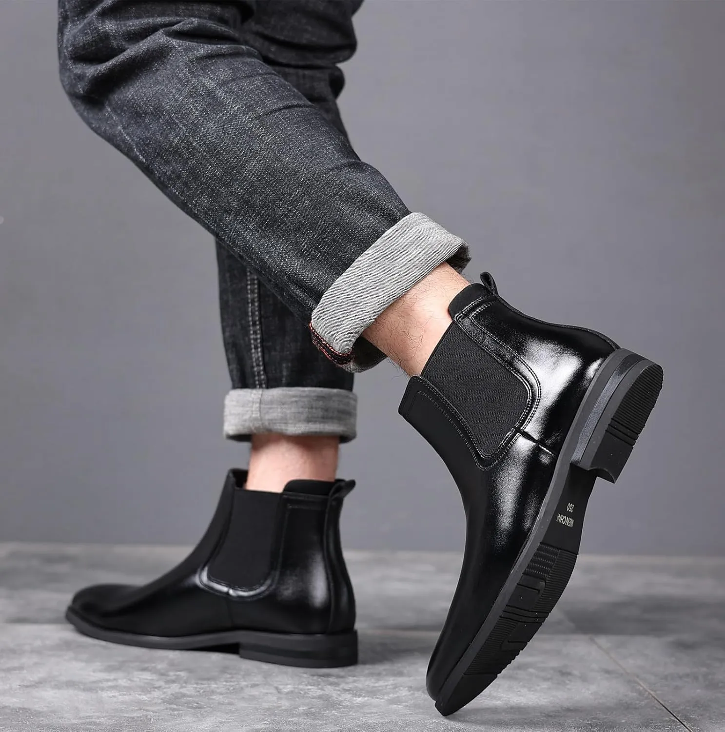 DADAWEN Men's Chelsea Boots Leather Casual Chukka Ankle Boots Classic Elastic Dress Boots for Men