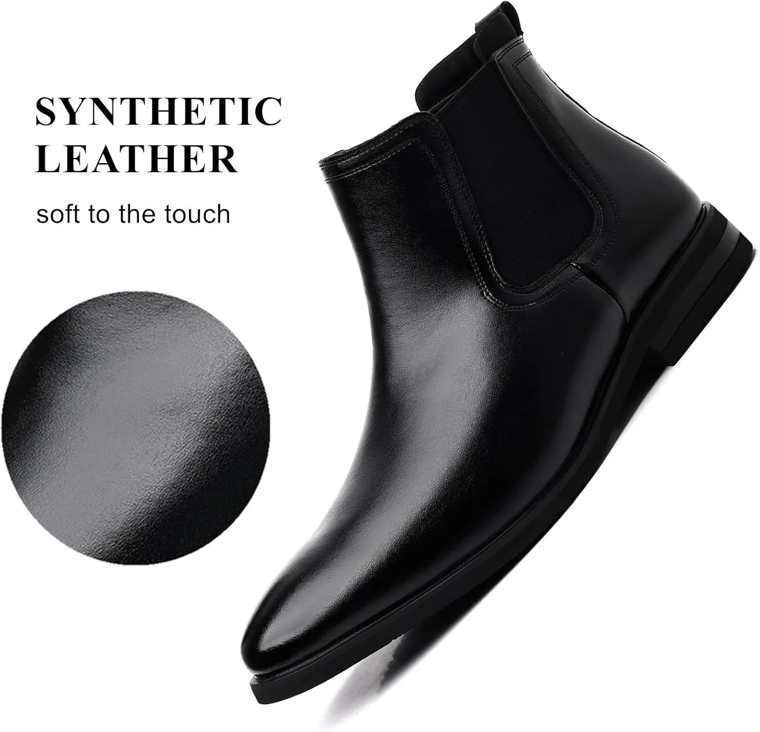 DADAWEN Men's Chelsea Boots Leather Casual Chukka Ankle Boots Classic Elastic Dress Boots for Men