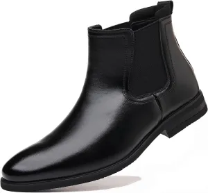 DADAWEN Men's Chelsea Boots Leather Casual Chukka Ankle Boots Classic Elastic Dress Boots for Men
