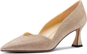 DearOnly Womens Mid Stiletto Heel Dress Slip-on Close Pointed Toe Pumps Cute Patent Leather Prom Casual Shoes 2.4 Inches Heels