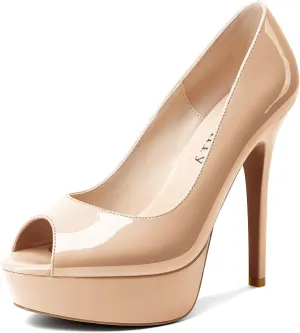 DearOnly Women's Sky High Heels Platform Pumps Slip On Sexy Peep Toe Stilettos 5" Heel Classic Dress Party Footwear Shoes
