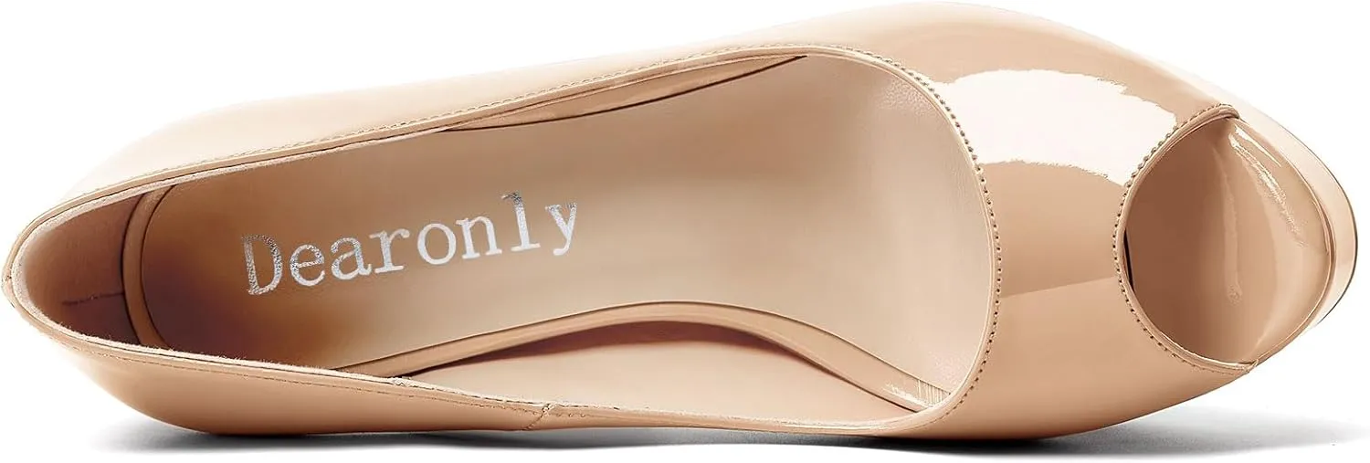DearOnly Women's Sky High Heels Platform Pumps Slip On Sexy Peep Toe Stilettos 5" Heel Classic Dress Party Footwear Shoes