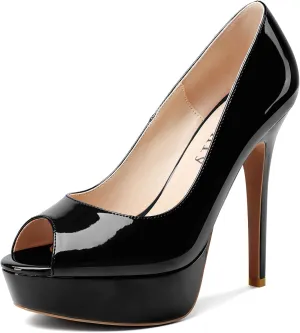 DearOnly Women's Sky High Heels Platform Pumps Slip On Sexy Peep Toe Stilettos 5" Heel Classic Dress Party Footwear Shoes