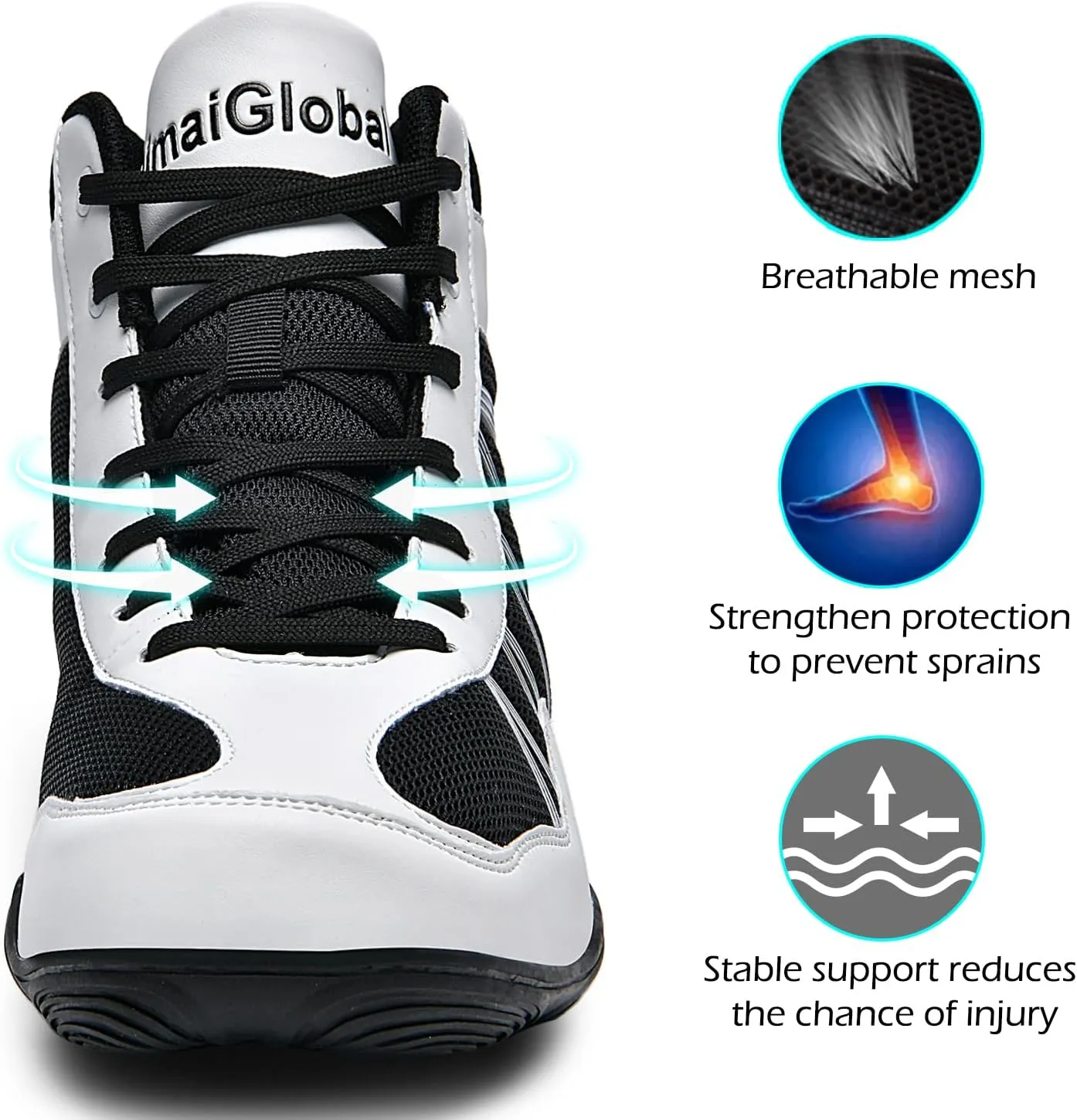 DimaiGlobal Men's Wrestling Shoe Boxing Shoes Zero Drop Sole High Top Fighting Shoes Fitness Sneaker Taekwondo Karate Martial Arts Weightlifting Training Shoes