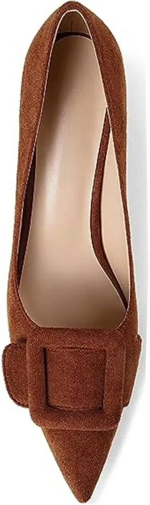 Divanne Pumps Shoes, Women's Stiletto High Heels Buckle Suede Pumps Pointy Toe Slip-On Office Pumps for Party Dress