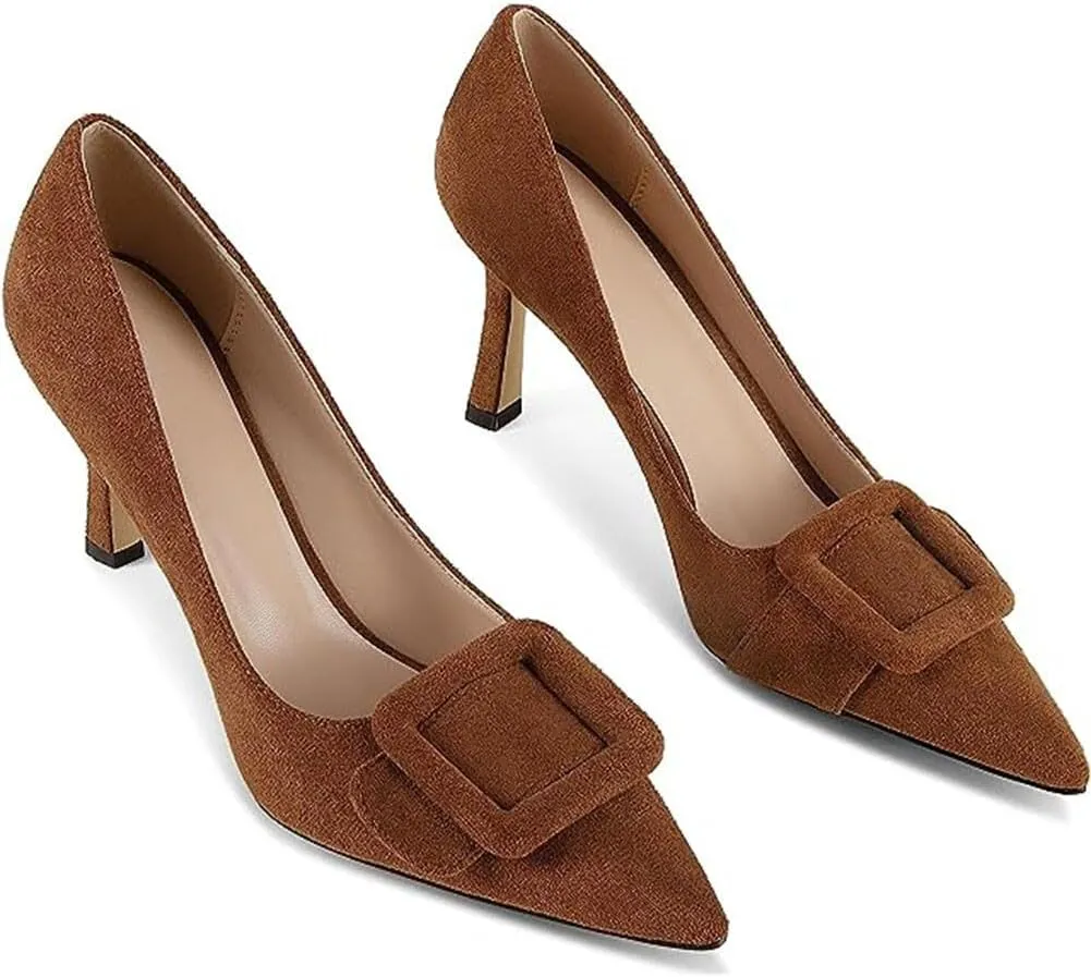Divanne Pumps Shoes, Women's Stiletto High Heels Buckle Suede Pumps Pointy Toe Slip-On Office Pumps for Party Dress