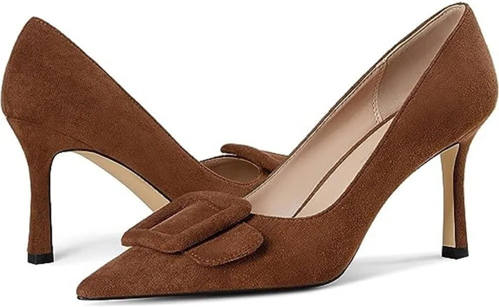 Divanne Pumps Shoes, Women's Stiletto High Heels Buckle Suede Pumps Pointy Toe Slip-On Office Pumps for Party Dress