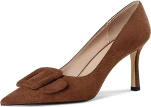 Divanne Pumps Shoes, Women's Stiletto High Heels Buckle Suede Pumps Pointy Toe Slip-On Office Pumps for Party Dress