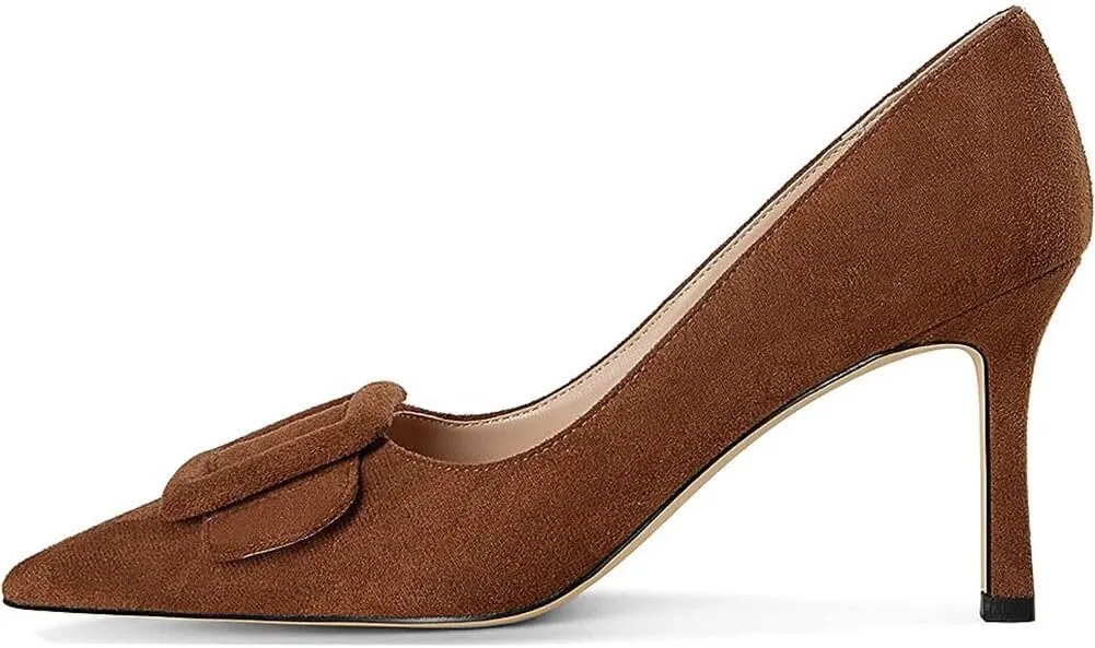Divanne Pumps Shoes, Women's Stiletto High Heels Buckle Suede Pumps Pointy Toe Slip-On Office Pumps for Party Dress