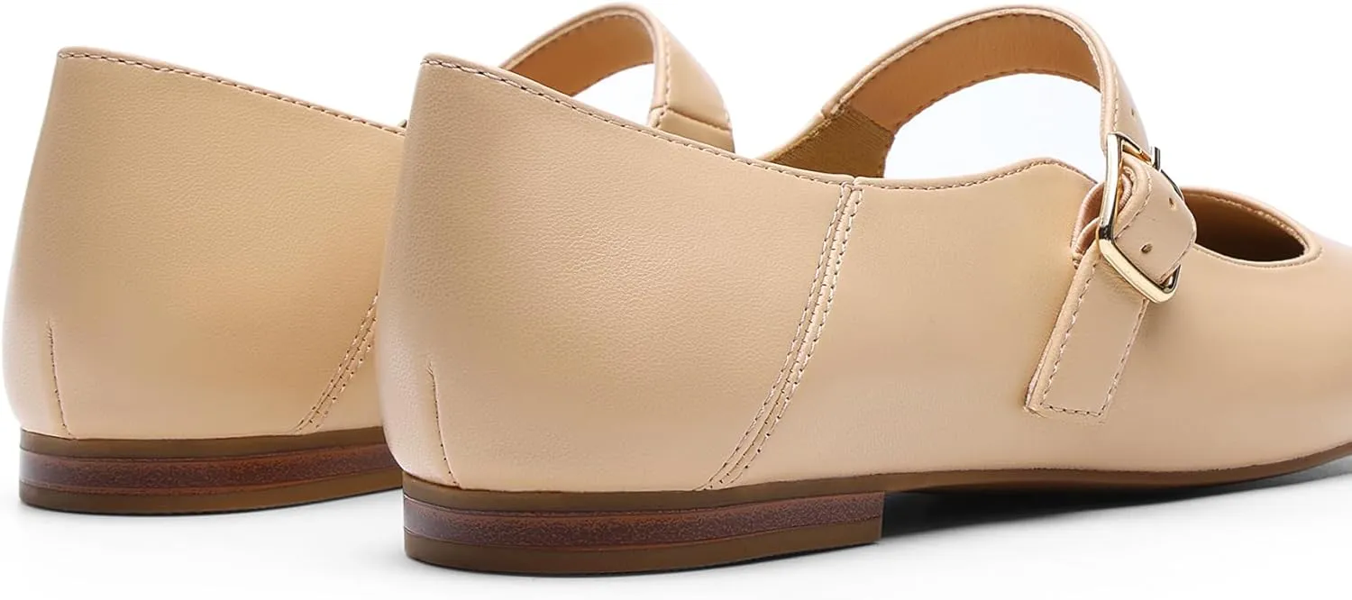 DREAM PAIRS Women's Flats Square Toe Mary Jane Flats Comfortable Casual Slip On Dress Shoes Ballet Flats with Buckle Strap Business Casual Work Office Mary Jane Shoes