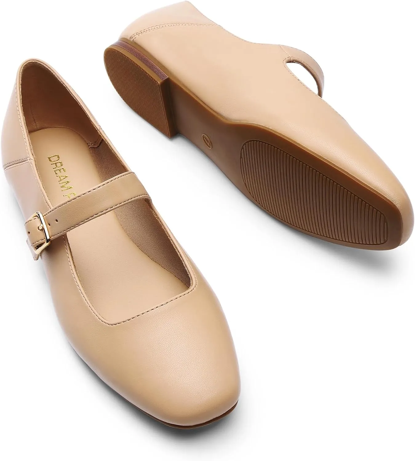 DREAM PAIRS Women's Flats Square Toe Mary Jane Flats Comfortable Casual Slip On Dress Shoes Ballet Flats with Buckle Strap Business Casual Work Office Mary Jane Shoes