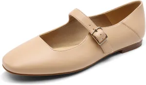 DREAM PAIRS Women's Flats Square Toe Mary Jane Flats Comfortable Casual Slip On Dress Shoes Ballet Flats with Buckle Strap Business Casual Work Office Mary Jane Shoes