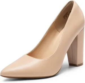 DREAM PAIRS Women's High Chunky Block Heels Closed Pointed Toe Slip on Women Pumps Wedding Party Work Comfortable Dress Shoes for Women