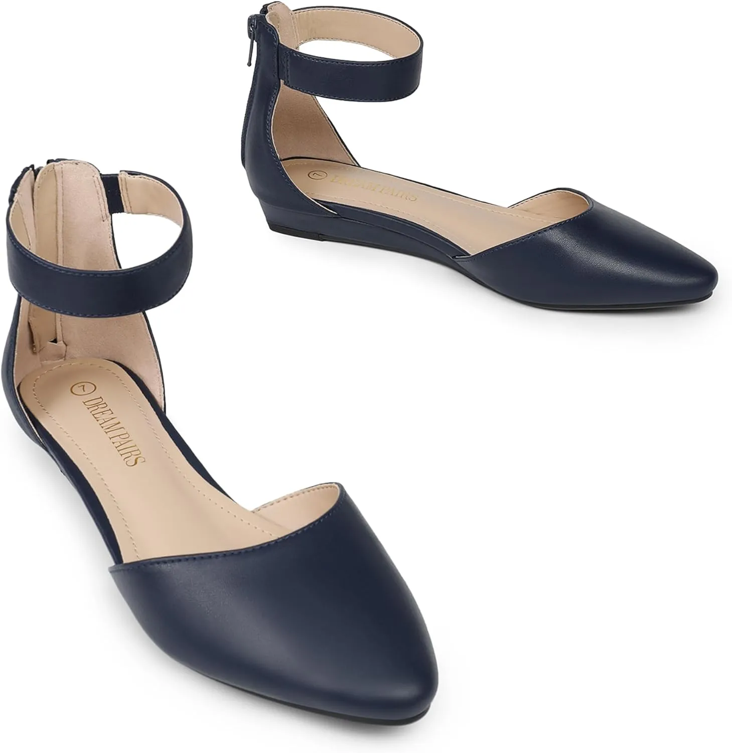 DREAM PAIRS Women's Low Wedge Ankle Strap Dress Flats Shoes