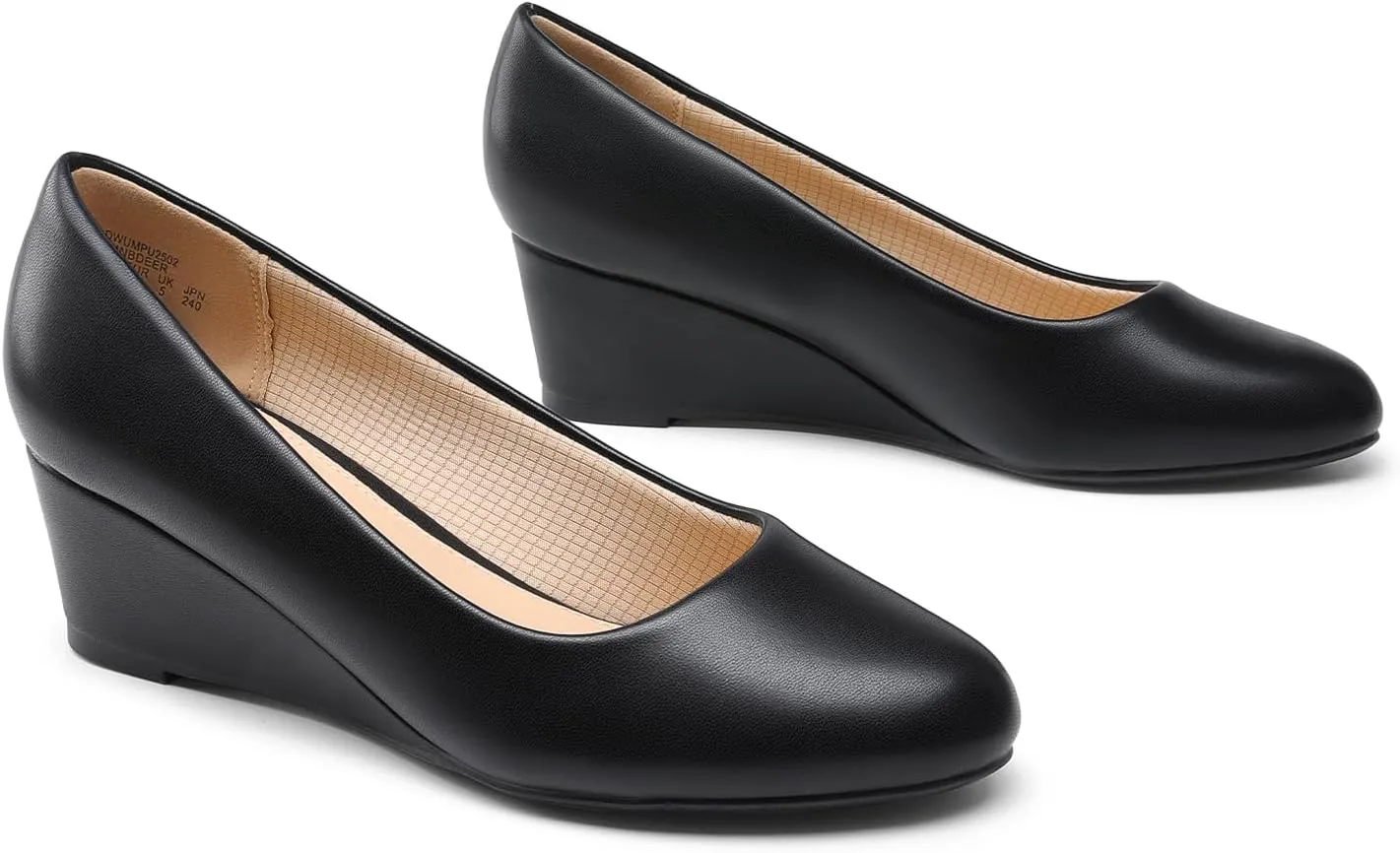 DREAM PAIRS Women's Low Wedges Heels Closed Round Toe Pumps Comfortable Slip On Dress Work Wedding Shoes